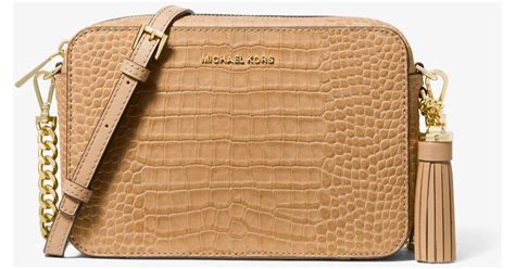 michael kors mkj85885162|Jet Set Medium Crocodile Embossed Leather Crossbody Bag.